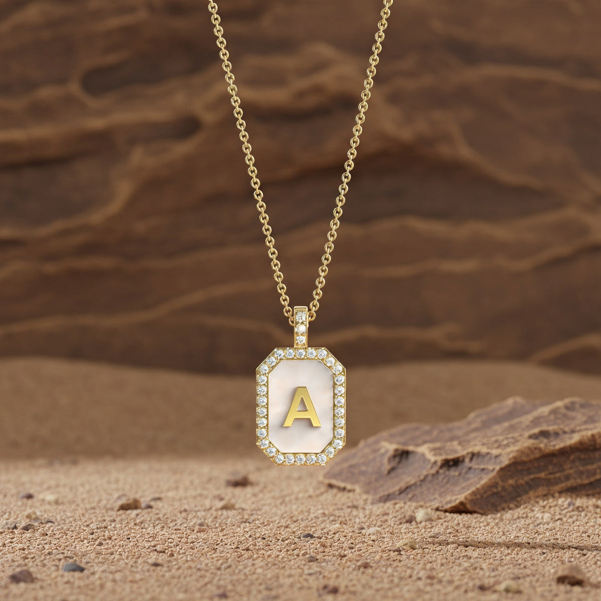 18k Gold Plated Silver Pearl Initial Zodiac & Initial Gemstone Pendant Necklace – Octagon