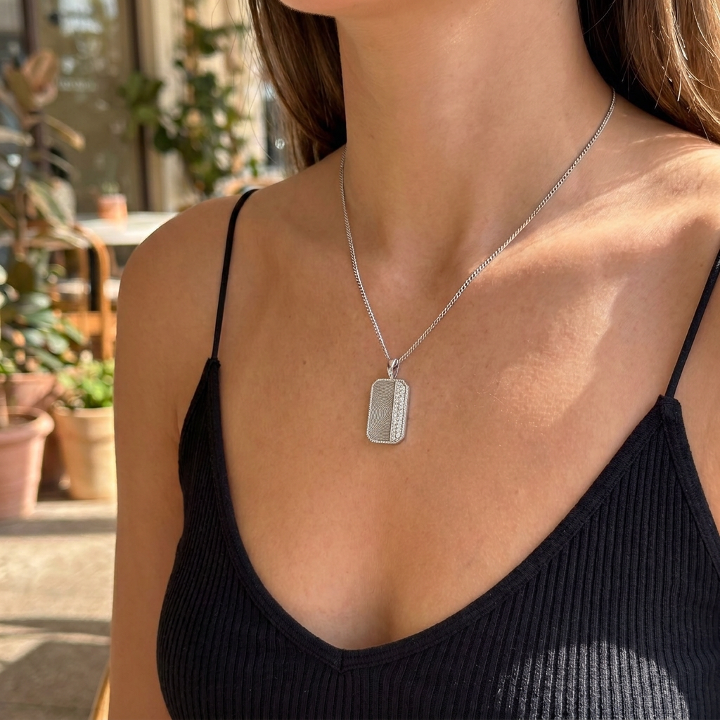 Rhodium Plated Plain-Edge Octagon Necklace SN045BRF