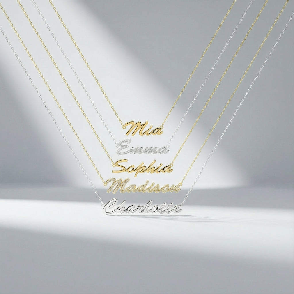 Rhodium Plated Classic Name Necklace