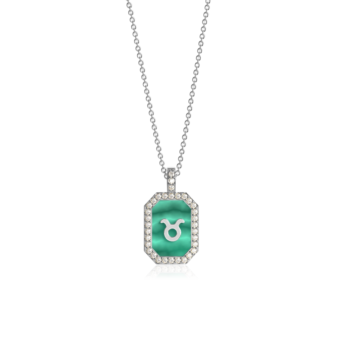 Rhodium Plated Silver Malachite Zodiac & Initial Necklace – Octagon