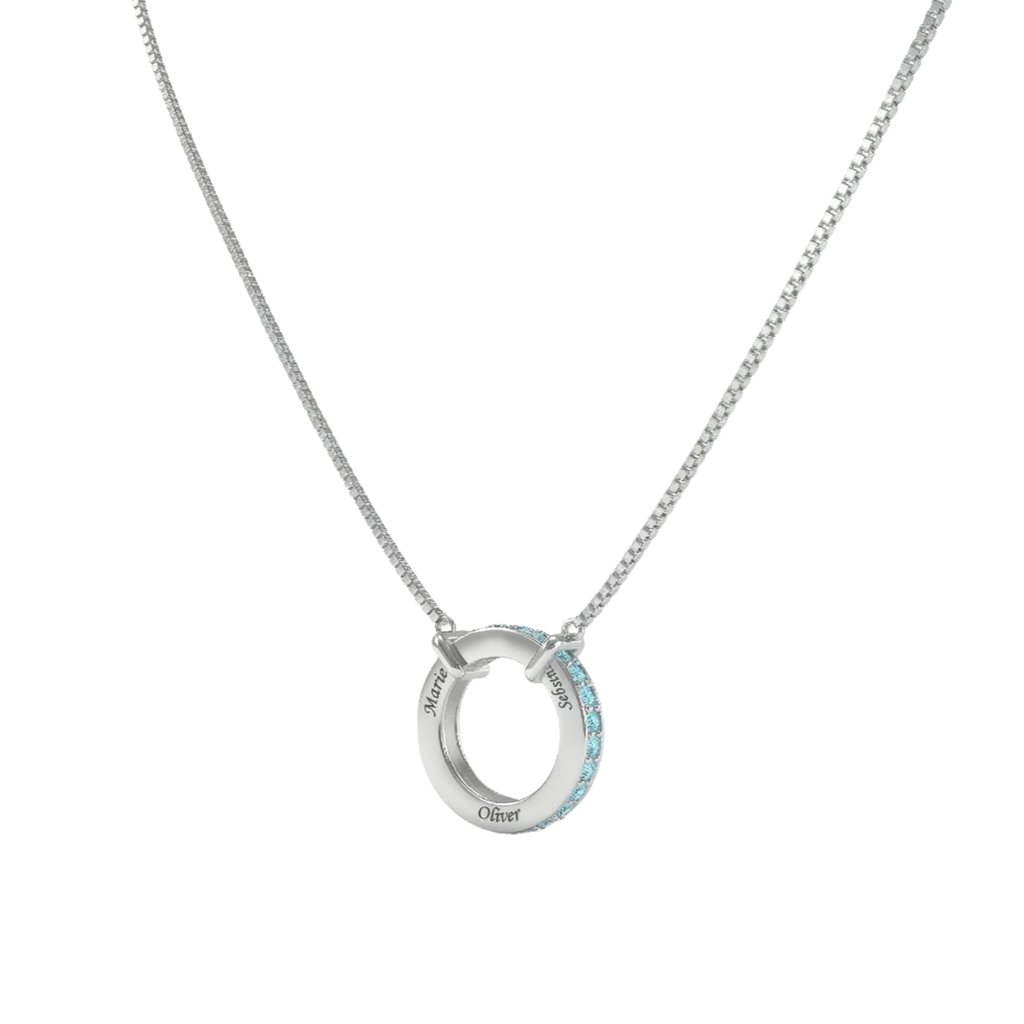 Circle of Love-March Birthstone Family Engraving Necklace