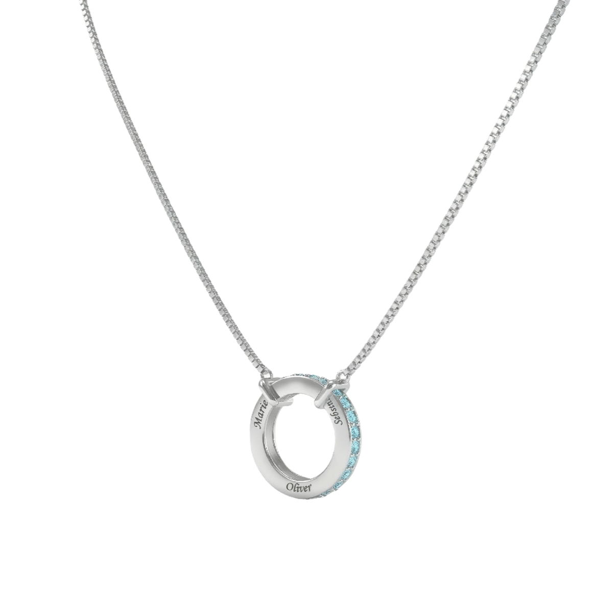 Circle of Love-March Birthstone Family Engraving Necklace