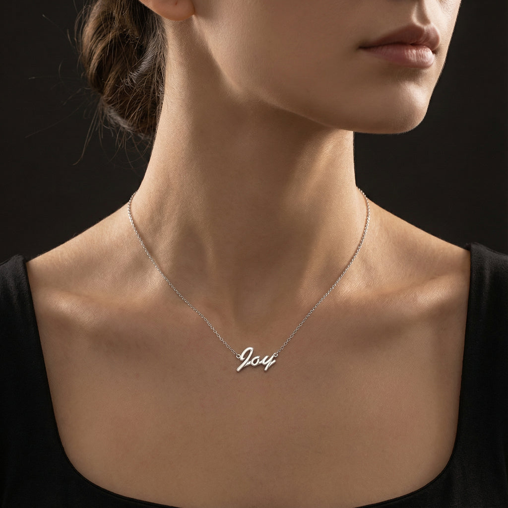 Rhodium Plated Classic Name Necklace