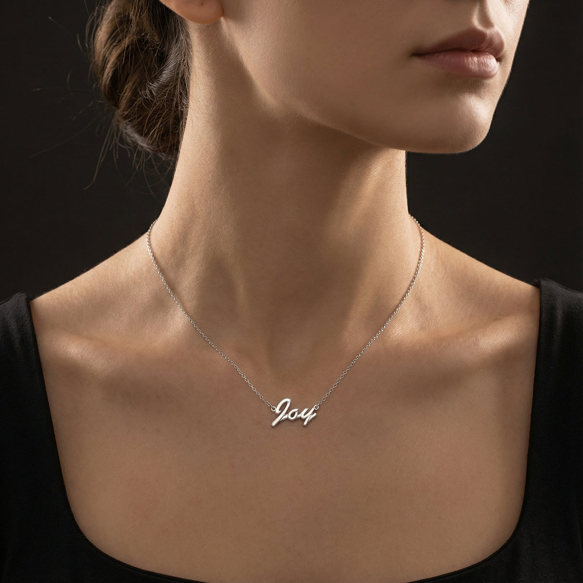 Rhodium Plated Classic Name Necklace