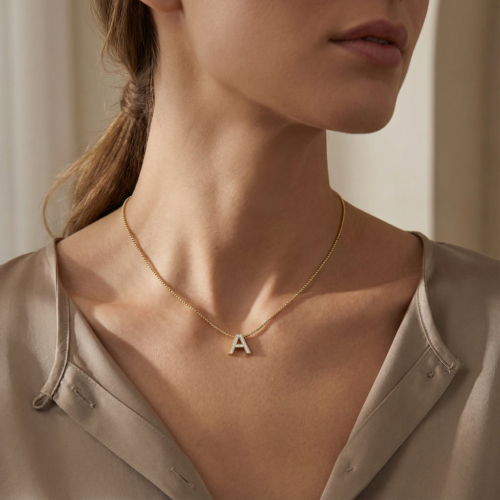 18k Gold Plate Initial Necklace