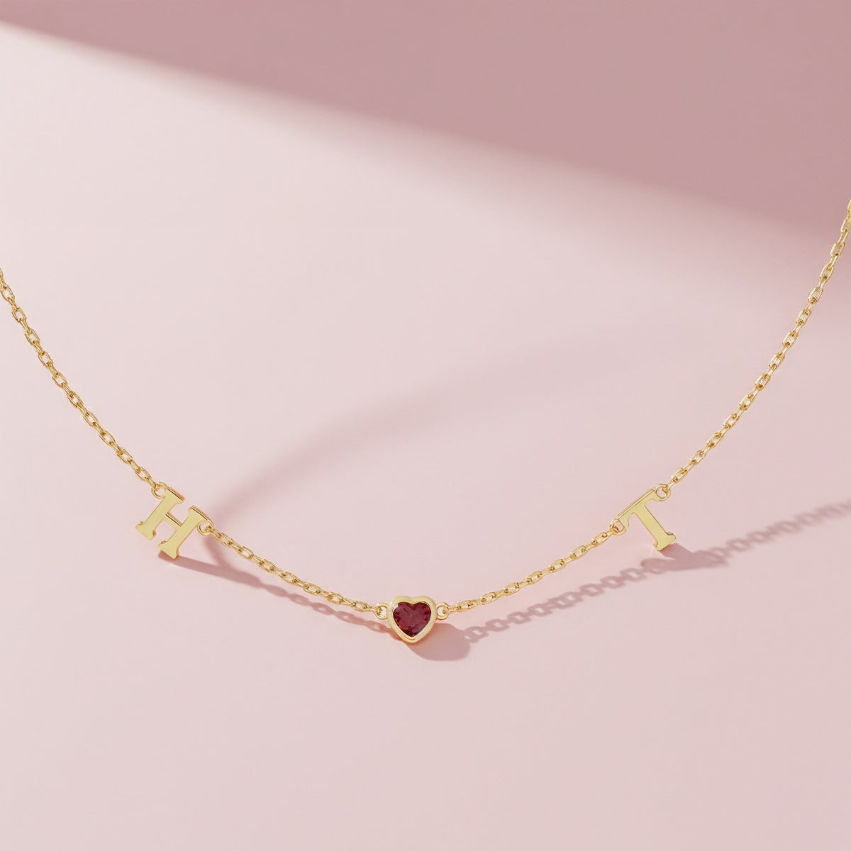 18K Gold Plated Birth stone Heart Link Necklace