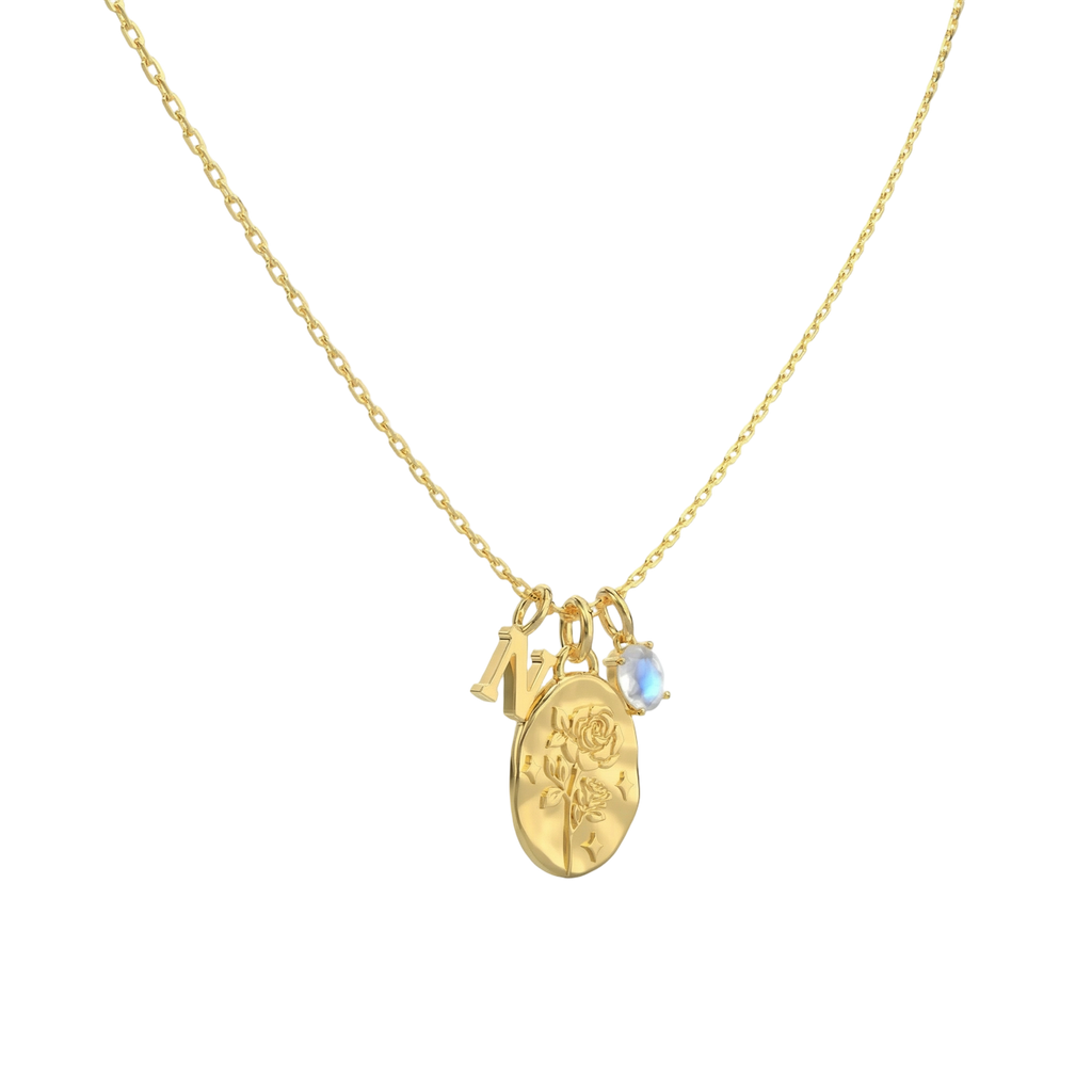 Birth Stone, Birth flower & Initial Necklace