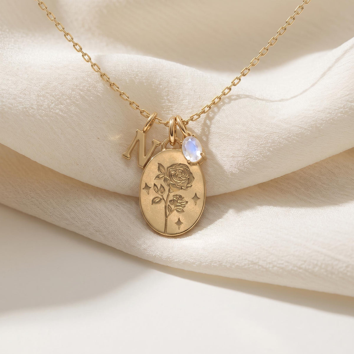 Birth Stone, Birth flower & Initial Necklace