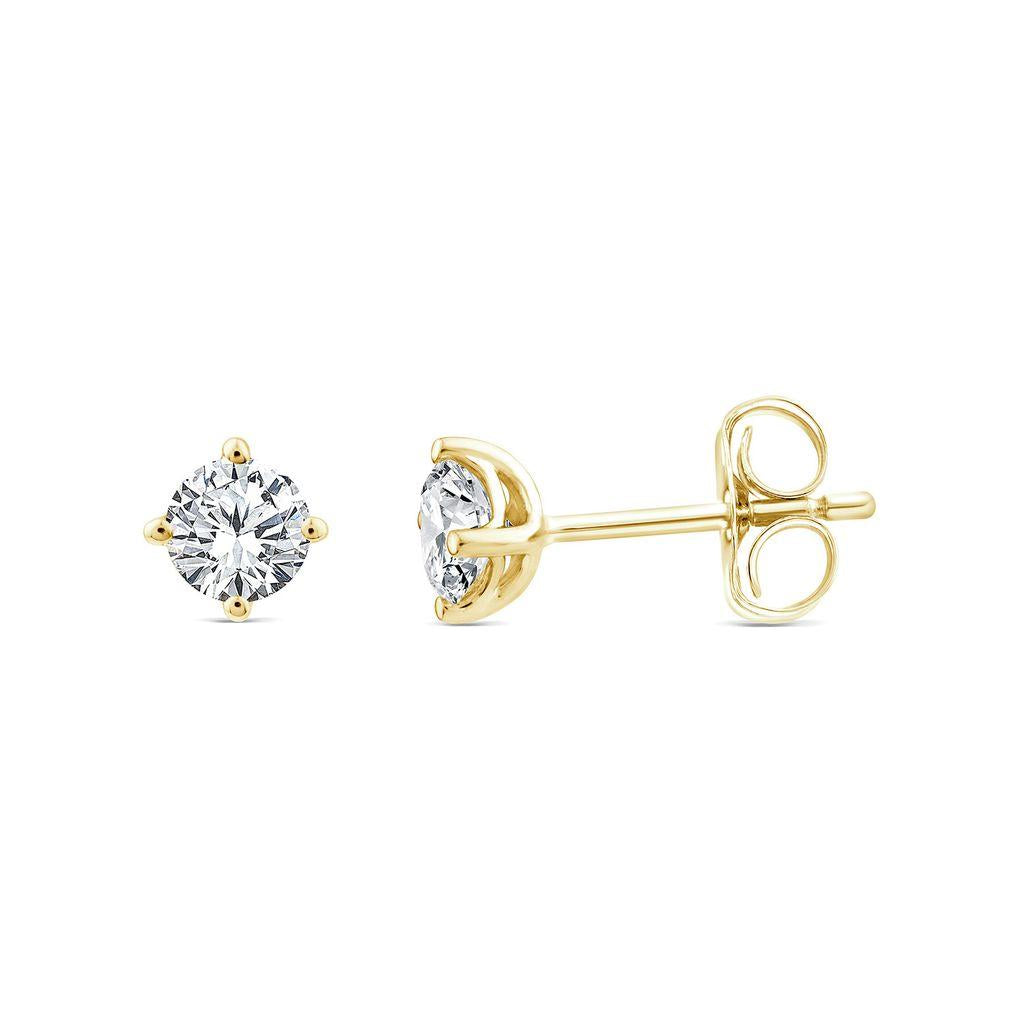 Lab Grown Round Brilliant Cut Diamond Studs 2=.50ct  9k yellow gold