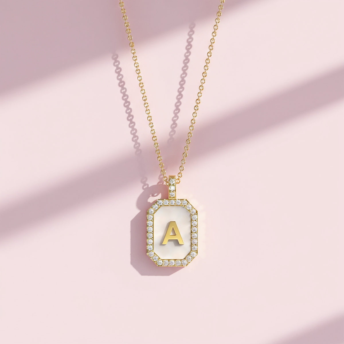 18k Gold Plated Silver Pearl Initial Zodiac & Initial Gemstone Pendant Necklace – Octagon