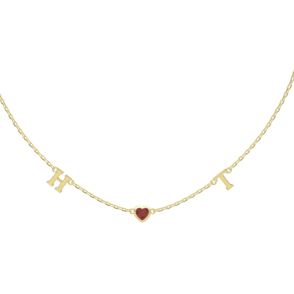 18K Gold Plated Birth stone Heart Link Necklace