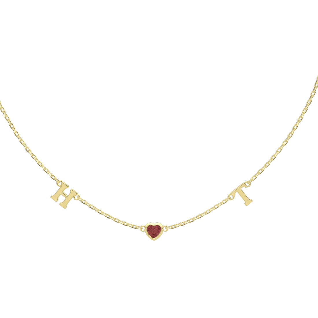 18K Gold Plated Birth stone Heart Link Necklace