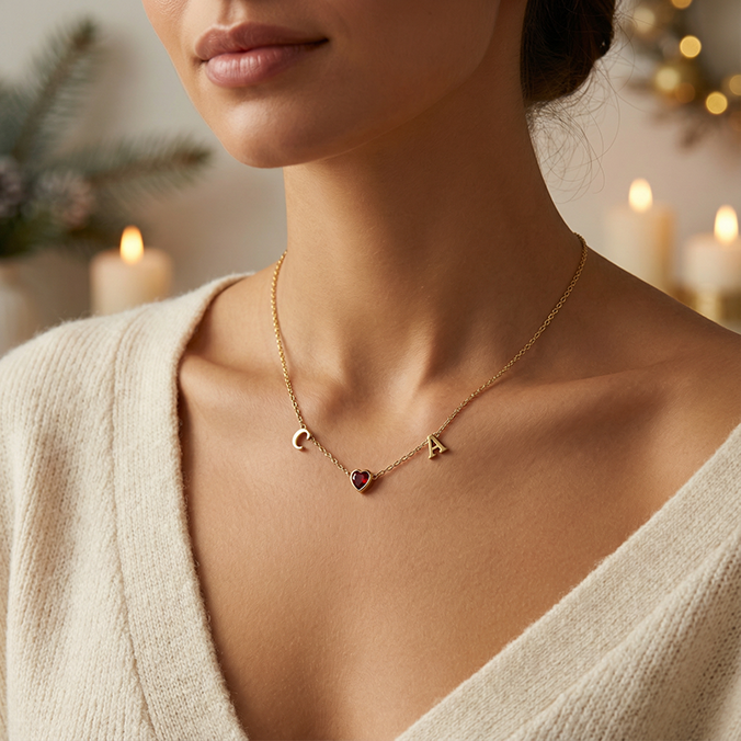 Rhodium March HeartLink Birthstone Necklace