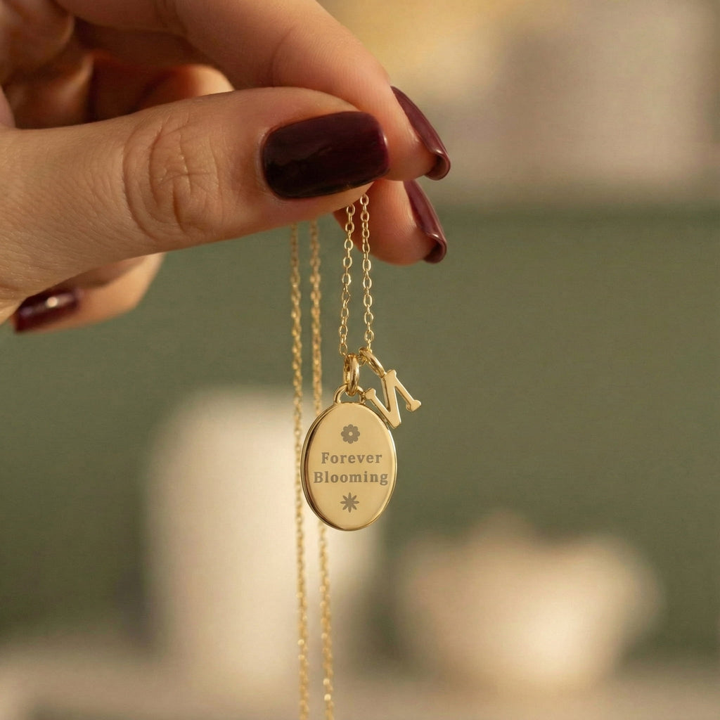 Birth Stone, Birth flower & Initial Necklace