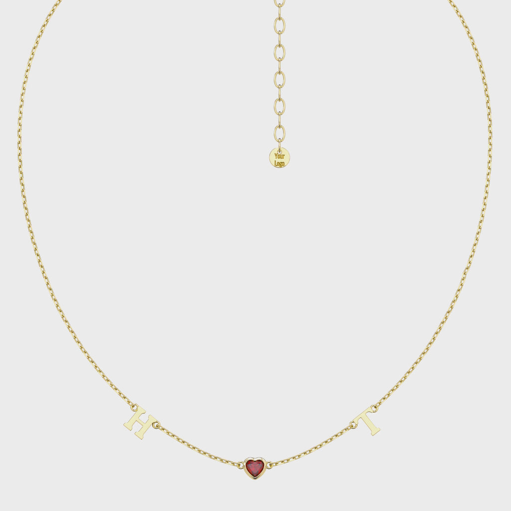 18K Gold Plated Birth stone Heart Link Necklace